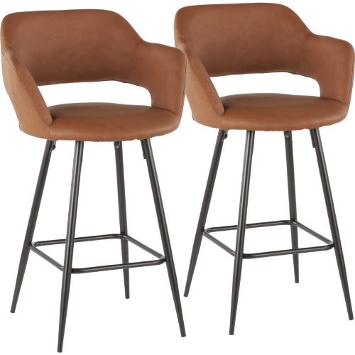 Margarite 25" Counter Stool in Brown Leatherette & Black Metal (Set of 2)